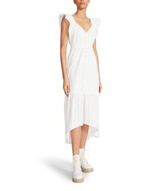Платье Betsey Johnson, Novelty Textured Cotton Ruffle Sleeve High-Low Midi
