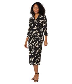 Платье Donna Morgan, Midi Wrap Dress with Long Sleeve &amp; Collar