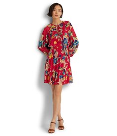 Платье LAUREN Ralph Lauren, Petite Floral Crinkle Georgette Long Sleeve Dress