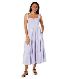 Платье Madewell, Linen-Blend Lucie Tie-Strap Tiered Midi Dress in Stripe