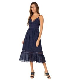 Платье Donna Morgan, Shimmer Midi Dress with Lace Detail