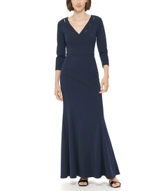 Платье Calvin Klein, Long Sleeve Gown with Neckline Slits