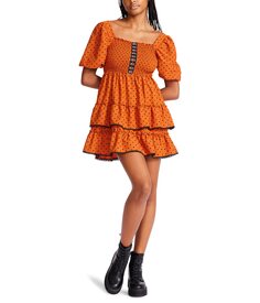 Платье Betsey Johnson, Ditsy Flocked Crepe Hook Eye Babydoll