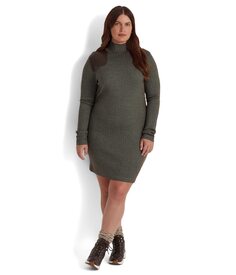 Платье LAUREN Ralph Lauren, Plus Size Faux Leather Trim Merino Wool Sweaterdress