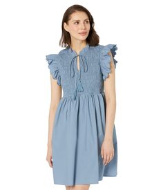 Платье MOON RIVER, Scallop Sleeve Smocked Yoke Tie Neck Mini Dress