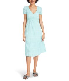 Платье Betsey Johnson, Textured Cotton Puff Sleeve Tiered Midi