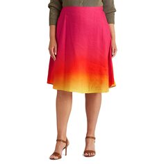 Юбка LAUREN Ralph Lauren, Plus Size Ombré Linen-Blend Midi Skirt