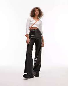 Черные широкие брюки из искусственной кожи Topshop Tall