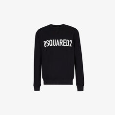 Толстовка из хлопкового джерси с фирменным принтом в рубчик Dsquared2, черный