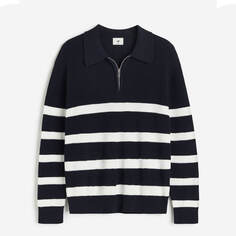 Джемпер H&amp;M Loose Fit Half-zip Polo, темно-синий/белый H&M