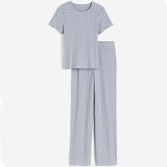 Пижама H&amp;M Ribbed Top And Pants, светло-серый H&M