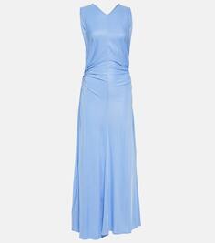 Платье макси из джерси с кольцами Bottega Veneta, синий