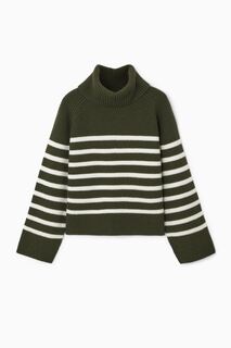 Свитер шерстяной COS Striped Wool Pullneck, зеленый
