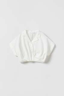 Струящаяся укороченная рубашка ZARA, белый