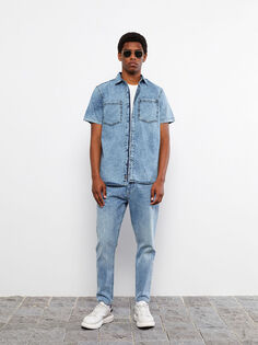 Мужская джинсовая рубашка с коротким рукавом стандартной посадки LCW Jeans