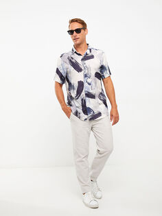 Мужская рубашка из вискозы с коротким рукавом, классический крой LCWAIKIKI Classic