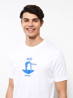 Мужская футболка из чесаного хлопка с круглым вырезом и коротким рукавом с принтом LCWAIKIKI Classic