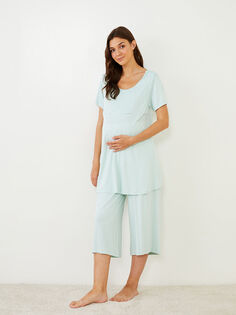 Комплект пижамы для беременных с коротким рукавом с U-образным вырезом и грудным вскармливанием LCW Dream