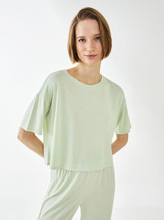 Женский пижамный топ с круглым вырезом и короткими рукавами LCW Dream