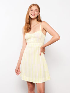 Поплиновое женское платье с воротником-сердечком и полосатым ремешком LCW Limited