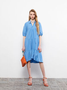 Женское платье с коротким рукавом и прямым воротником-рубашкой LCW Limited