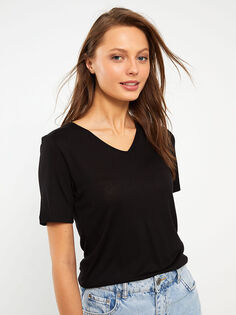 Женская футболка с коротким рукавом и прямым V-образным вырезом LCWAIKIKI Classic