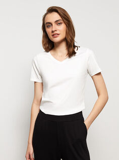 Женская хлопковая футболка с короткими рукавами и v-образным вырезом LCWAIKIKI Classic