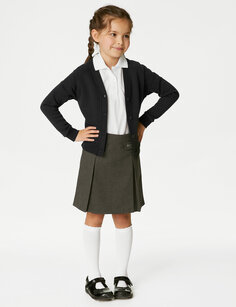 Хлопковый школьный кардиган стандартного кроя для девочек (2–16 лет) Marks &amp; Spencer, черный
