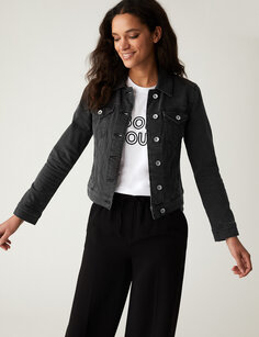 Джинсовая куртка из хлопкового эластичного материала Marks &amp; Spencer, черный