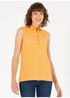 Однотонная оранжевая женская футболка с круглым вырезом U.S. Polo Assn.