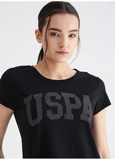 Черная женская футболка с круглым вырезом с принтом U.S. Polo Assn.
