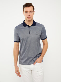 Мерсеризованная мужская футболка в полоску с короткими рукавами и воротником-поло LCWAIKIKI Classic, новый темно-синий