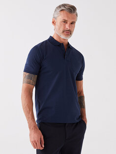 Мерсеризованная мужская футболка с воротником-поло и коротким рукавом LCWAIKIKI Classic, темно-синий