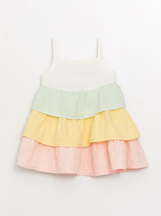 Платье для маленьких девочек с квадратным вырезом и бретельками LCW baby, кремового цвета