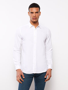 Мужская габардиновая рубашка Slim Fit с длинным рукавом LCW Casual, буксе белый