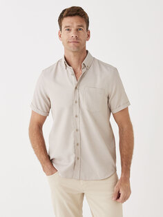 Мужская рубашка обычного кроя с коротким рукавом LCWAIKIKI Classic, бежевый