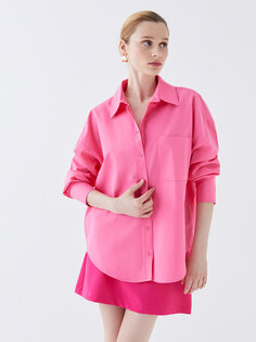 Простая женская рубашка из поплина с длинными рукавами LCW Vision, розовый