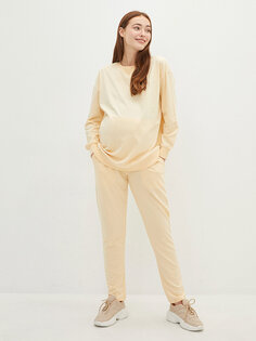 Спортивные брюки для беременных с вставкой на животе и простыми карманами LCWAIKIKI Maternity, ваниль