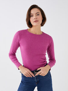 Простая женская футболка с круглым вырезом и длинными рукавами LCWAIKIKI Basic, фиолетовый меланж