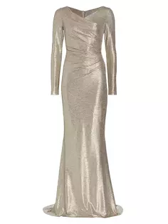 Платье металлик с длинными рукавами Talbot Runhof, цвет brass
