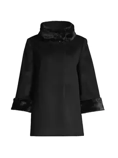 Короткое шерстяное пальто с отделкой из искусственного меха Cinzia Rocca, черный