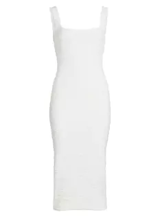 Текстурированное трикотажное платье миди с резинкой Scrunchie Good American, слоновая кость