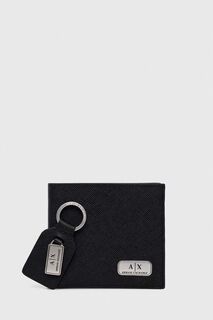 Кожаный кошелек и брелок Armani Exchange, черный