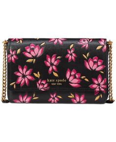 Кошелек Morgan Winter Blooms из сафьяновой кожи с цепочкой и клапаном kate spade new york, розовый