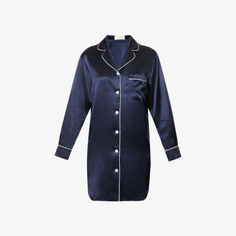 Шелковая ночная рубашка Poppy с V-образным вырезом Olivia Von Halle, темно-синий
