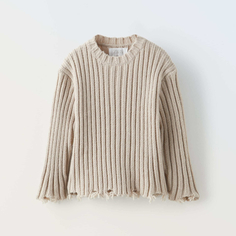 Свитер для девочек Zara Ribbed With Rips, серовато-коричневый