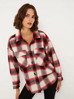 Женская фланелевая куртка-рубашка большого размера в клетку с длинным рукавом LCW Casual