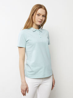 Хлопковая женская футболка с короткими рукавами и прямым вырезом поло LCWAIKIKI Classic