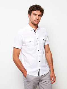 Приталенная мужская рубашка из поплина с короткими рукавами LCWAIKIKI Classic