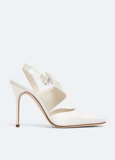 Атласные туфли MANOLO BLAHNIK Hafela satin pumps, белый